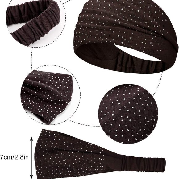 10 Pcs Women\'s Elastic Wide Hairbands for Sports Yoga Workout Rhinestone Paisley